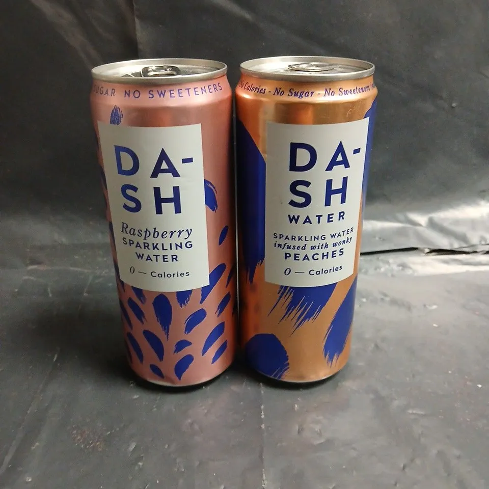 TOTE OF APPROXIMATELY 24 ASSORTED DASH SPARKLING WATER 330ML - PEACHES - RASPBERRY - COLLECTION ONLY