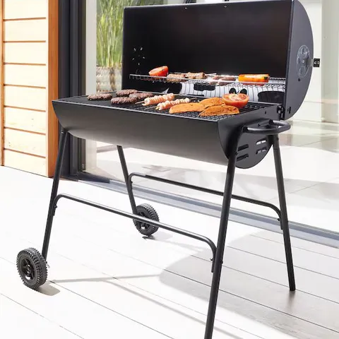 BOXED OIL DRUM CHARCOAL BBQ - 