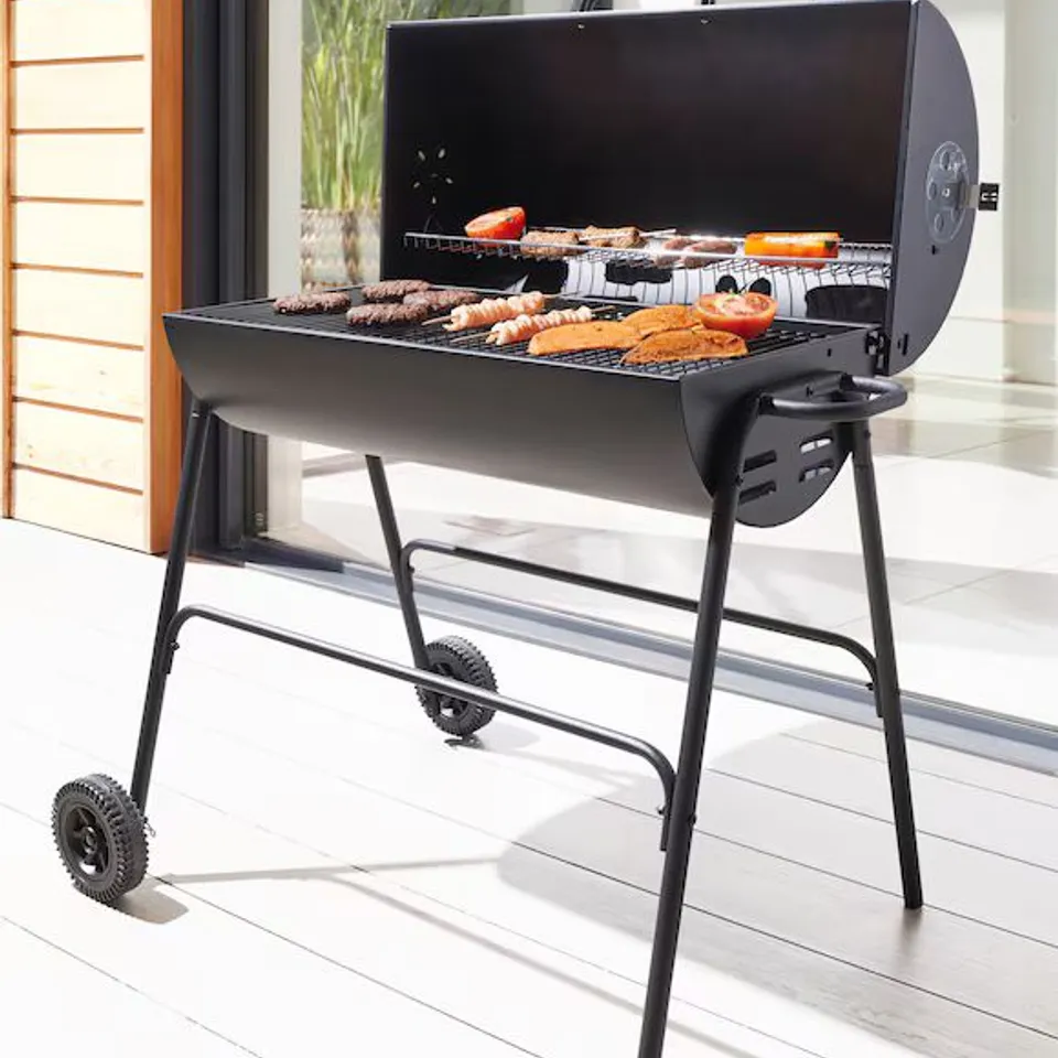 BOXED OIL DRUM CHARCOAL BBQ - 