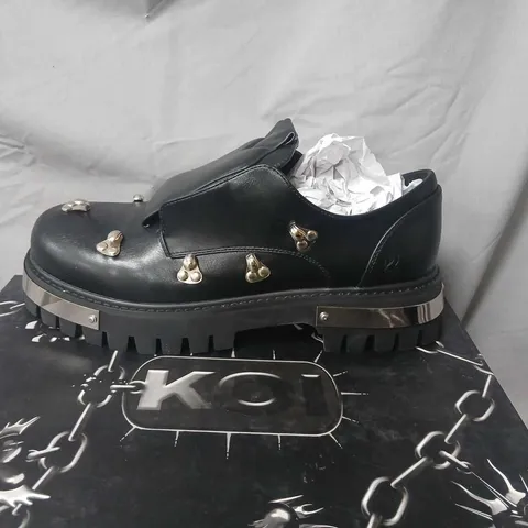 KOI BLACK LEATHER LOAFERS WITH METAL STUDS AND CHUNKY LUG SOLE UK 9 