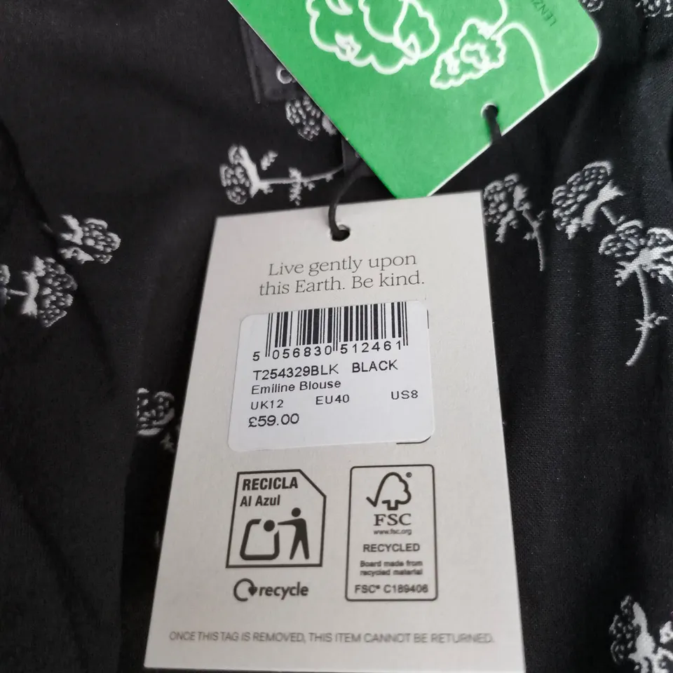 NOBODY'S CHILD EMILINE BLOUSE - UK12 (EU40) BLACK FLORAL