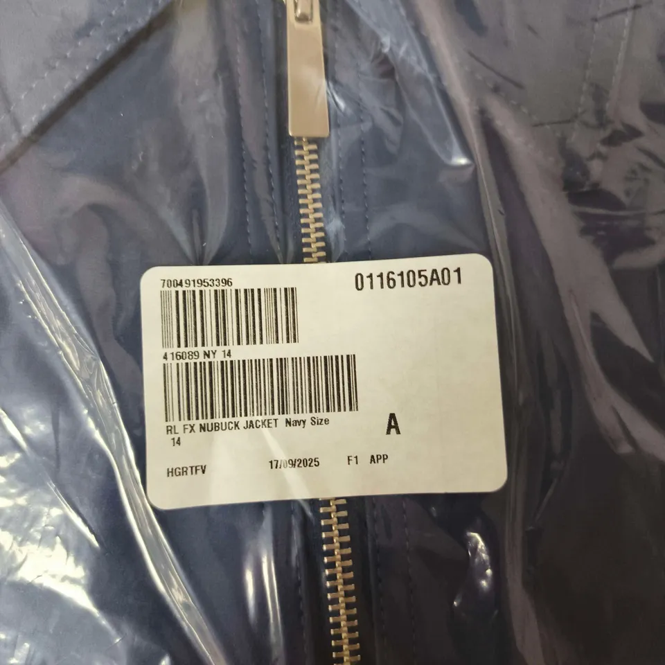 RUTH LANGSFORD NAVY NUBUCK JACKET – SIZE 14