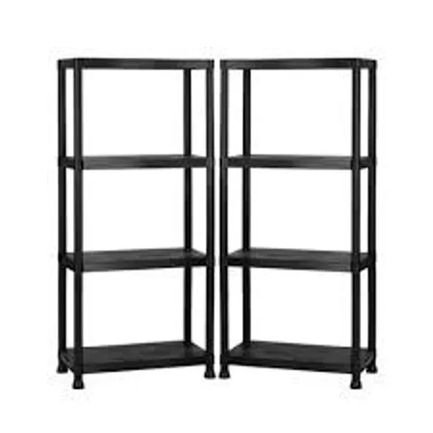 BOXED OYPLA 2X 4 TIER BLACK PLASTIC HEAVY DUTY SHELVING RACKING STORAGE UNIT 