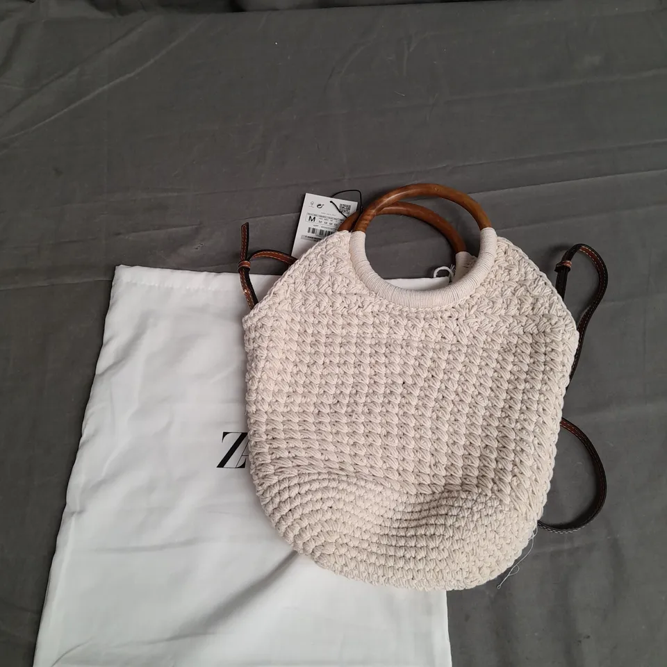 ZARA WOVEN HANDBAG IN IVORY/BROWN 