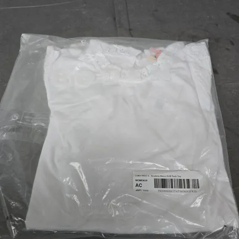 BODEN UK 6 WOMEN'S WHITE BRODERIE SLEEVE FRILL NECK TOP