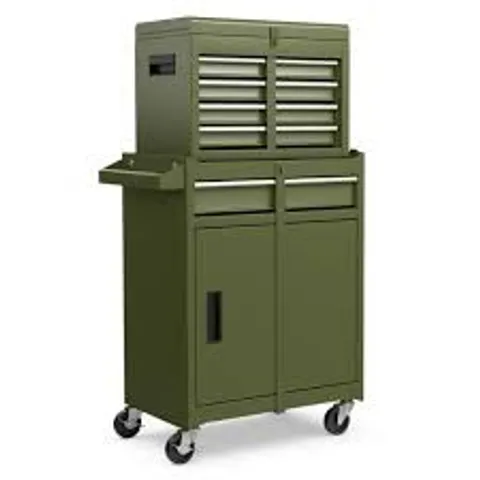 BOXED COSTWAY HIGH CAPACITY TOOL STORAGE CABINET WITH LOCKABLE WHEELS-DARK GREEN