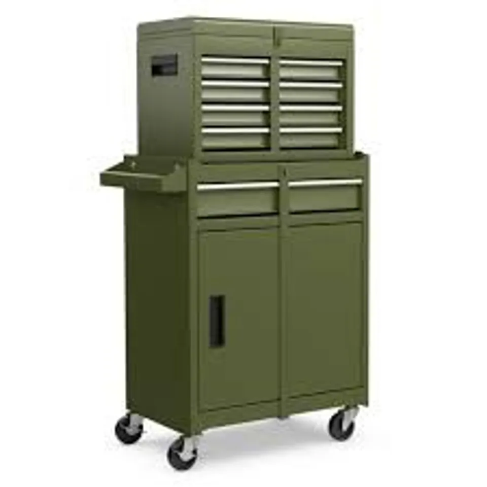 BOXED COSTWAY HIGH CAPACITY TOOL STORAGE CABINET WITH LOCKABLE WHEELS-DARK GREEN