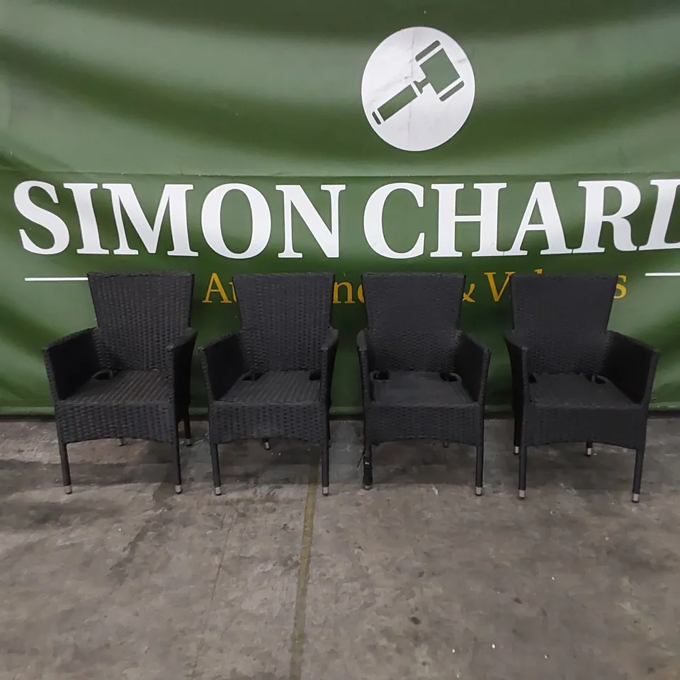 DESIGNER SET OF 4 BLACK RATTAN CHAIRS