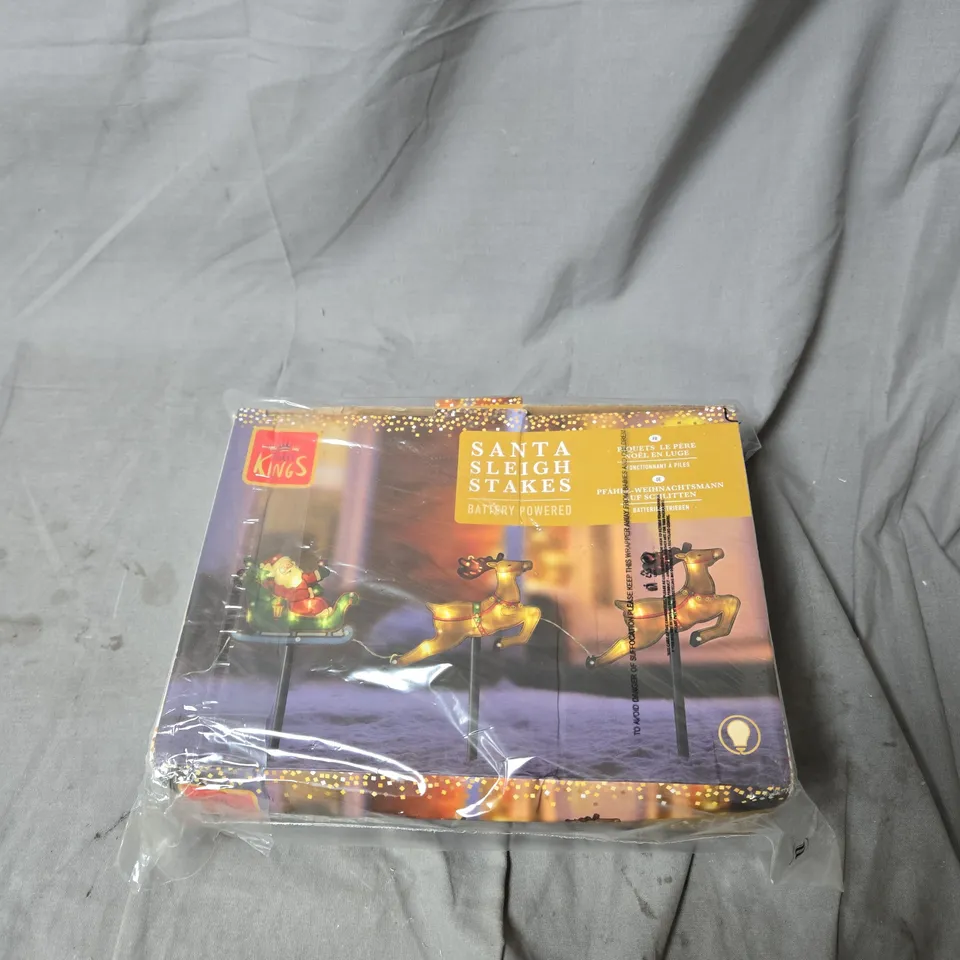 KINGS BATTERY POWERED SANTA SLEIGH STAKES – GARDEN CHRISTMAS ORNAMENT (BOXED)