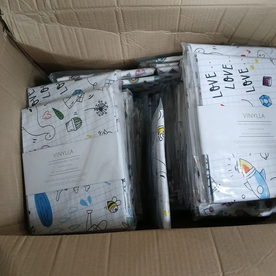 BOX OF APPROXIMATELY 50 VINYLLA EASY WIPE CLEAN VINYL TABLECLOTH 