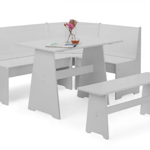 BOXED JULIAN BOWEN NEWPORT CORNER DINING SET WITH STORAGE BENCH - DOVE GREY (2 BOXES)