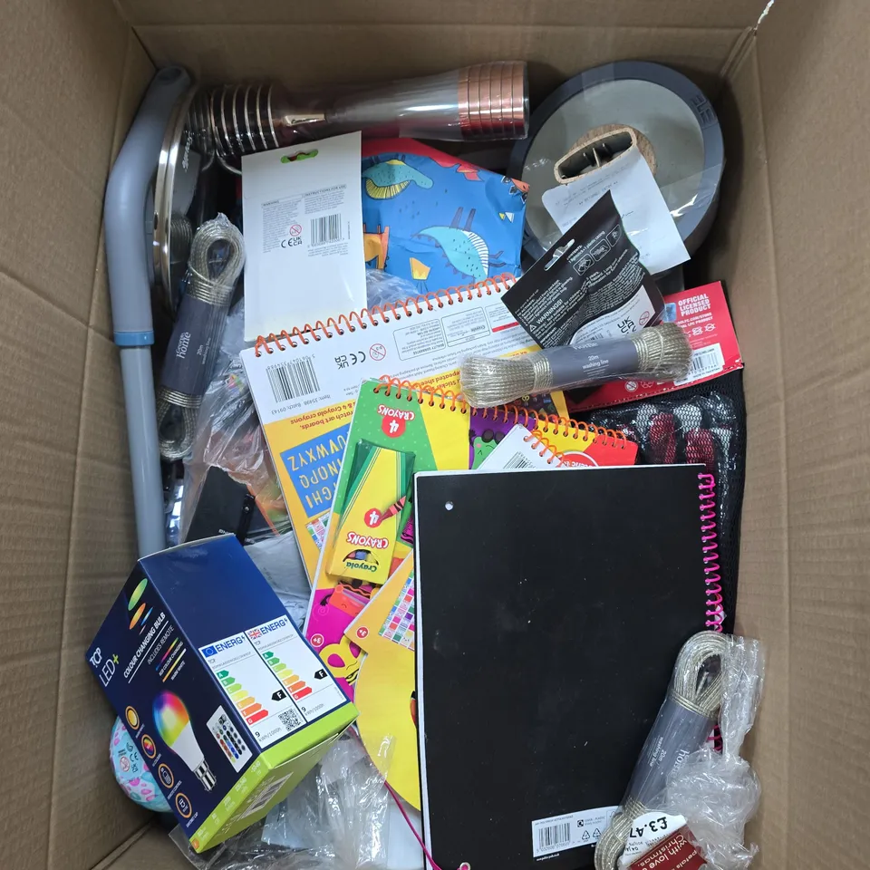 APPROXIMATELY 20 ASSORTED HOUSEHOLD PRODUCTS TO INCLUDE COLOUR TRAVEL PAD, WASHING LINE, BULB ETC 