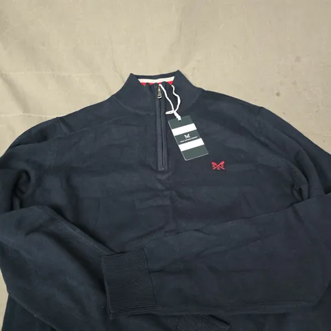 CREW CLOTHING COMPANY NAVY HALF-ZIP COTTON KNIT – MEN'S SIZE M