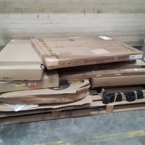 PALLET OF ASSORTED INCOMPLETE FURNITURE PARTS AND PIECES