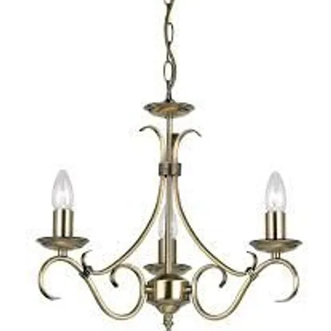 BOXED LUMINOSA BERNICE 3 LIGHT MULTI ARM CEILING PENDANT ANTIQUE BRASS, E14 (1 BOX)