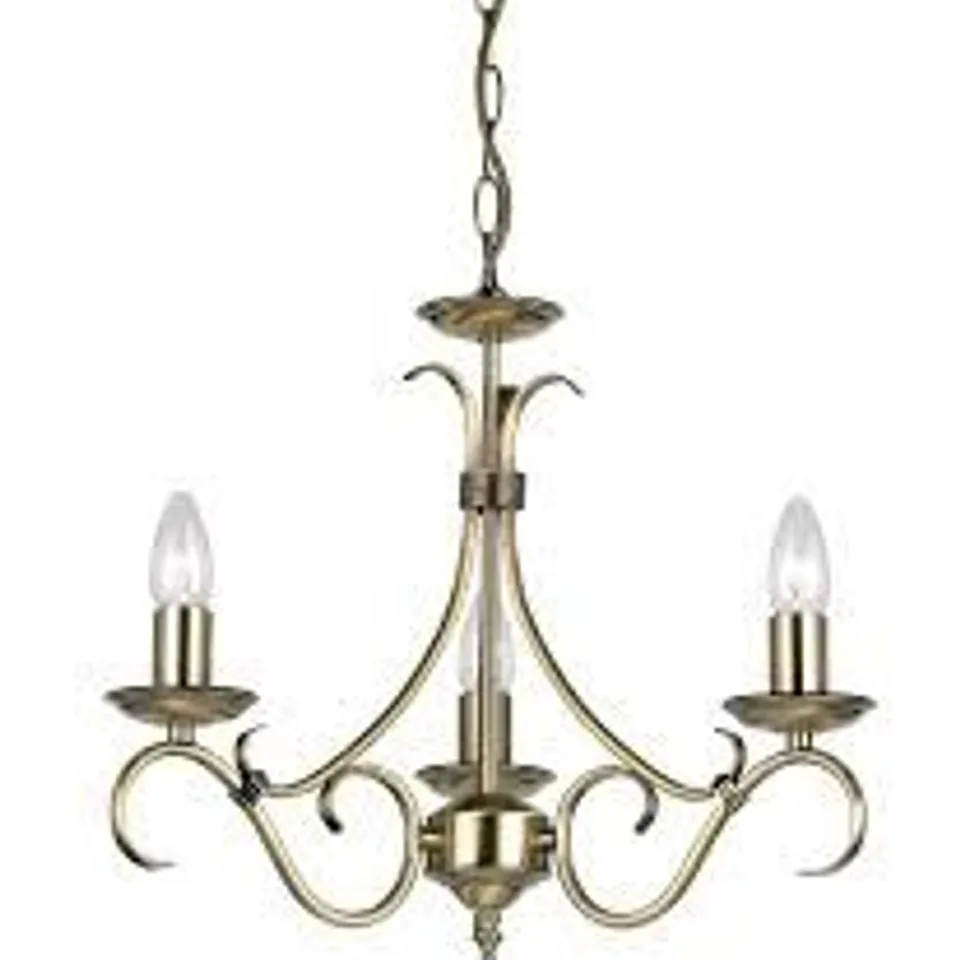 BOXED LUMINOSA BERNICE 3 LIGHT MULTI ARM CEILING PENDANT ANTIQUE BRASS, E14 (1 BOX)
