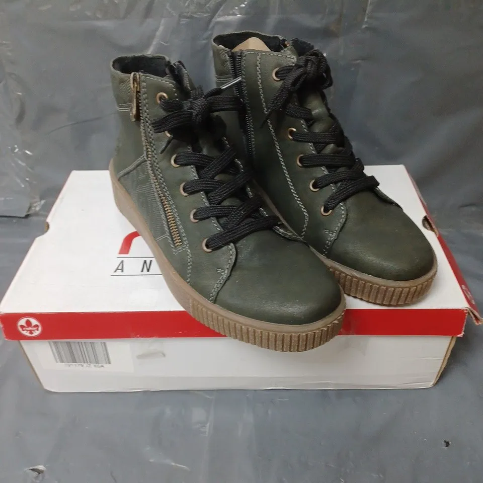 RIEKER LADIES FLEECE LINED LACE UP ANKLE BOOTS GREEN SIZE EU 40