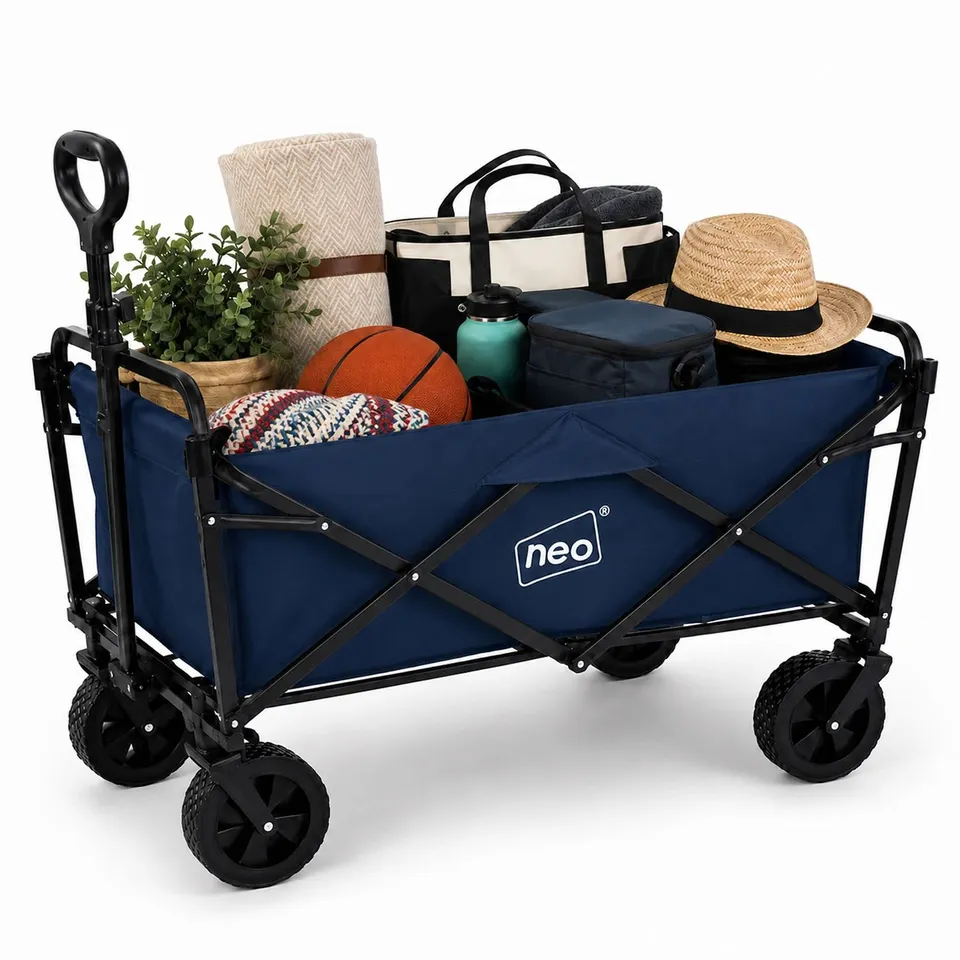 BOXED NEO NAVY FOLDING WAGON GARDEN CART 138L 