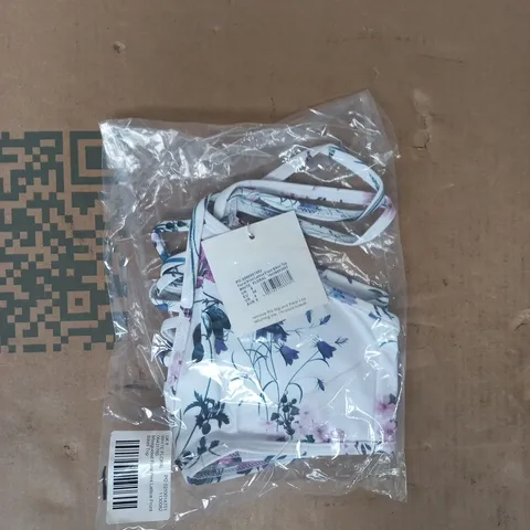 BAGGED MISSGUIDED FLORAL PRINT LATTICE FRONT BIKINI TOP IN WHITE FLORAL SIZE UK 8