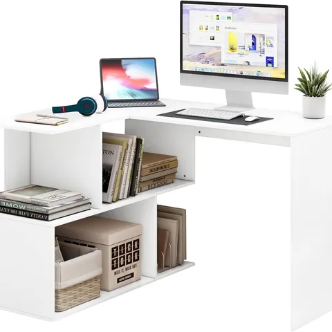 BOXED WOLTU COMPUTER OFFICE DESK WOODEN L-SHAPED CORNER DESK WITH SHELVES (1 BOX)