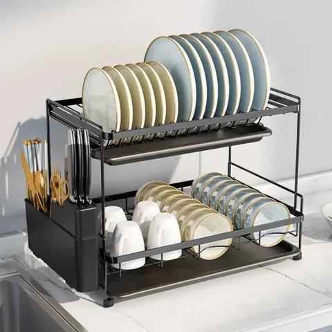 BOXED BROADOAKS METAL 2 TIER DISH RACK (1 BOX)