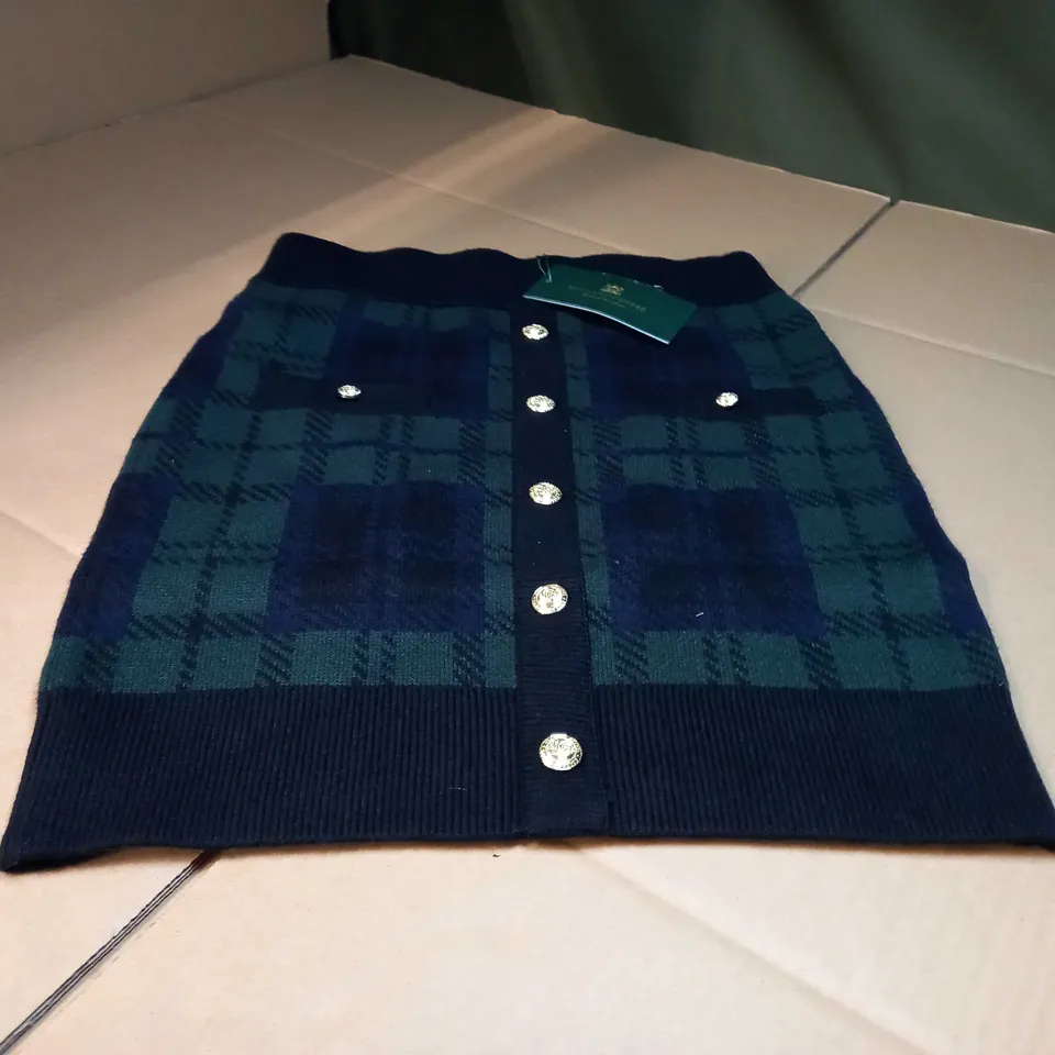 HOLLAND COOPER GREEN KNITTED TWEED STYLE MINI SKIRT - SMALL