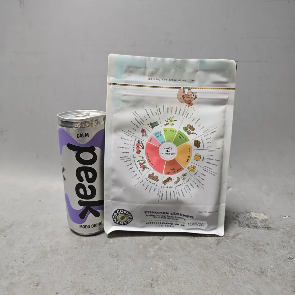 APPROXIMATELY 7 ASSORTED FOOD & DRINK ITEMS TO INCLUDE - CALM PEAK MOOD DRINK , ETHIOPIAN LEKEMPTI 