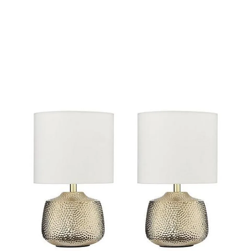 SET OF 2 DESIGNER HAMMER METAL TOUCH TABLE LAMP - COLLECTION ONLY RRP £55