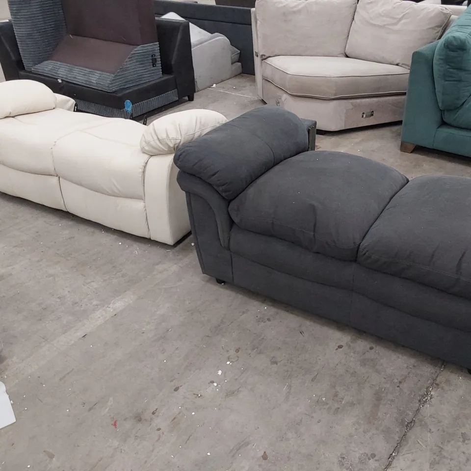 TWO SEATER MANUAL RECLINING SOFA BASES CREAM LEATHER & CHARCOAL FABRIC SECTION BASE