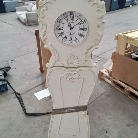 GRANDFATHER CLOCK CREAM FRENCH BEREGERE STYLE SHABBY CHIC EFFECT (DOOR NEEDS NEW HINGE)