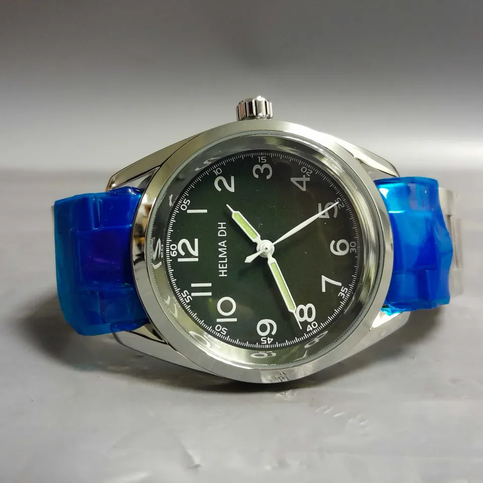 MENS HELMHA DH WATCH IN GREEN/SILVER STAINLESS STEEL STRAP 3ATM WATER RESISTANT LUXURY GIFT BOX INCLUDED