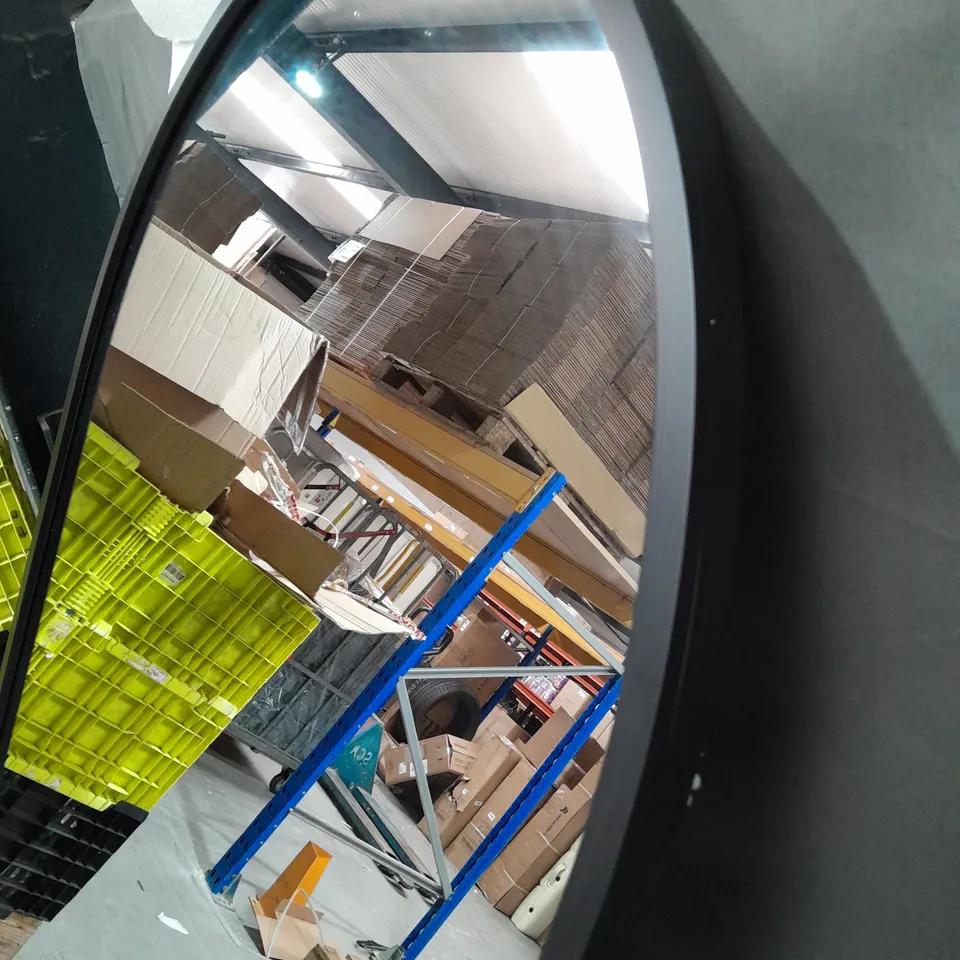 BLACK FRAMED WALL MIRROR WITH ARCHED TOP - APPROXIMATELY 90X190CM