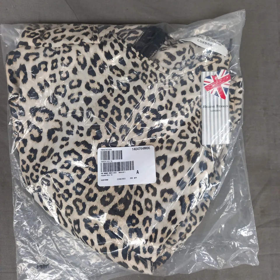 HELENE BERMAN ANNE MIDNI DRESS IN NATURAL LEOPARD PRINT SIZE 16