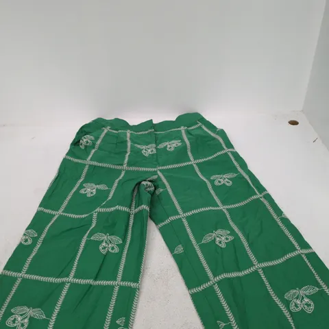 OLIVER BONAS GREEN EMBROIDERED TROUSERS – UK 8 (EU 36 US 4)