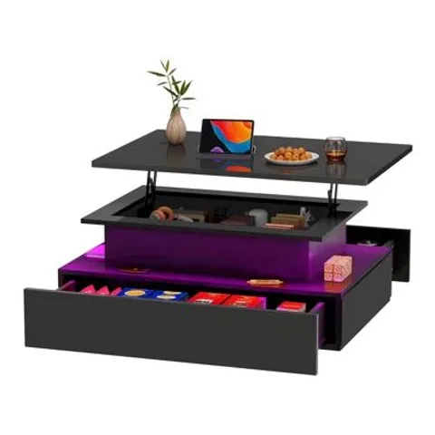 BOXED HIGH GLOSS COFFEE TABLE WITH DRAWER, LIVING ROOM TABLE HEIGHT ADJUSTABLE