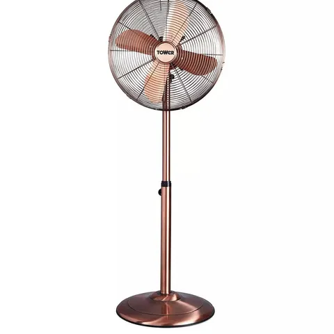 BOXED TOWER T637000C METAL PEDESTAL FAN WITH 3 SPEEDS, AUTOMATIC OSCILLATION, LONG-LIFE MOTOR, 16 INCH, 50W, COPPER (1 BOX)