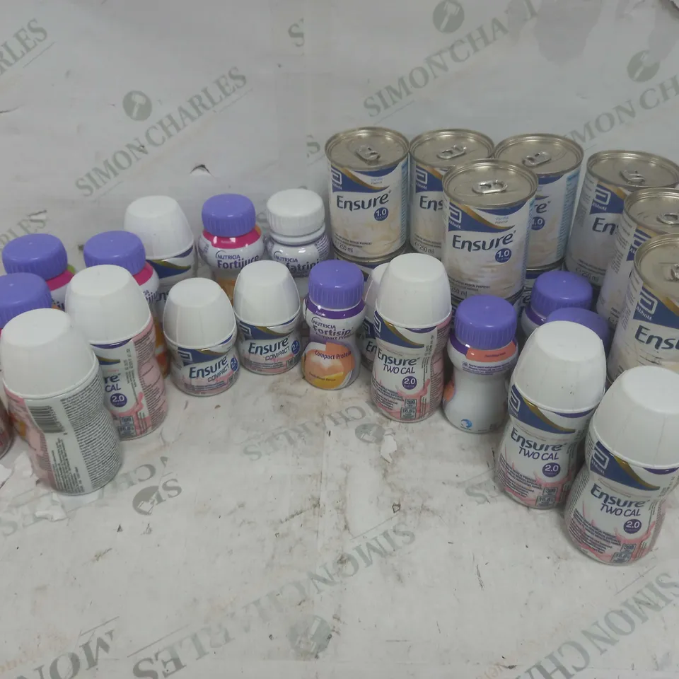 APPROXIMATELY 30 ASSORTED HEALTH DRINKS TO INCLUDE ABBOTT ENSURE VANILLA (250ml), NUTRICA FORTIJUICE ORANGE (200ml), ABBOTT ENSURE COMPACT STRAWBERRY (125ml), ETC