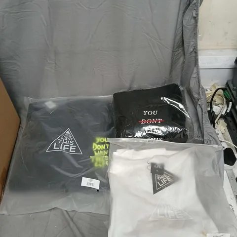 T-SHIRT WITH 'YOU DON'T WANT THIS LIFE' SLOGAN AND HOODIES APPROXIMATELY 25 ITEMS .