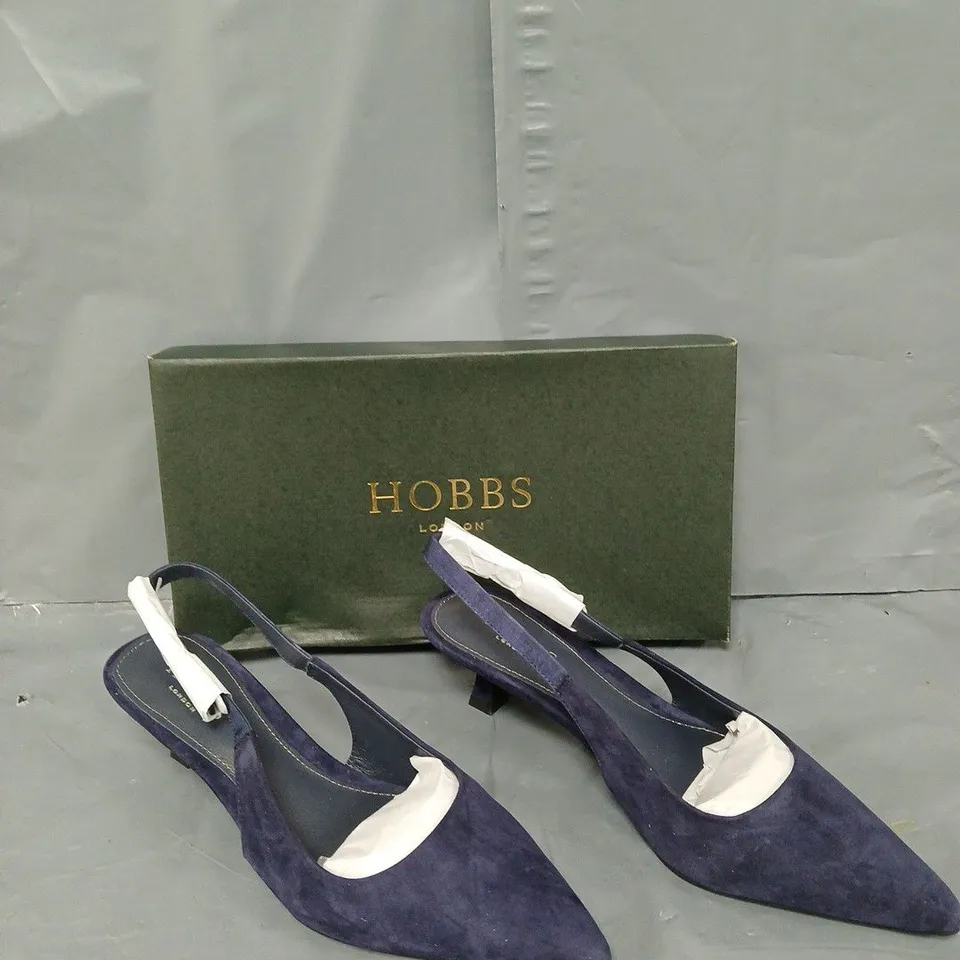 BOXED PAIR OF HOBBS LONDON MIDNIGHT SUEDE UK 8 SAFIA SLINGSHOT 