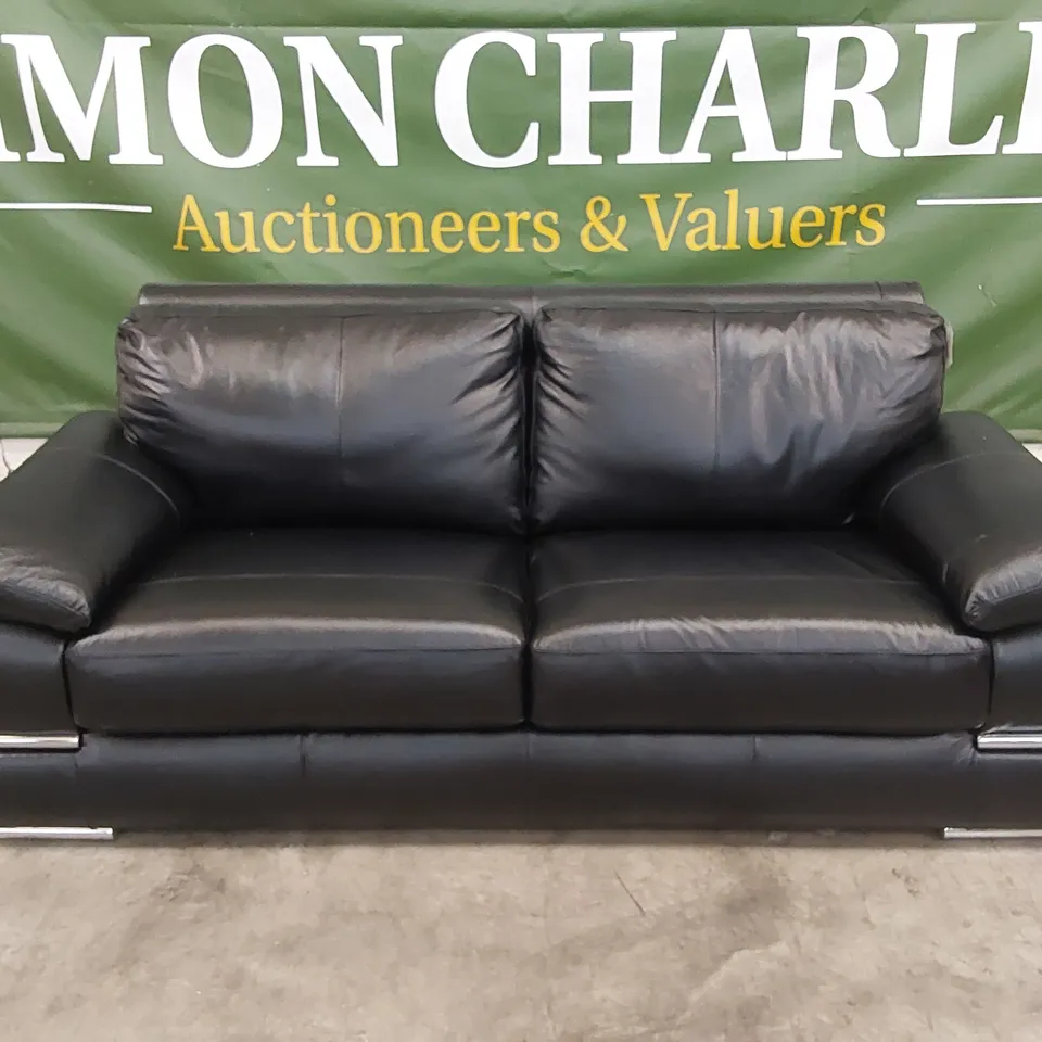 DESIGNER LEATHER 3 SEATER SOFA - BLACK