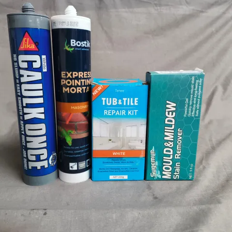 APPROX 10 ASSORTED ITEMS TO INCLUDE – TUB & TILE REPAIR KIT, MOULD & MILDEW REMOVER, AND CEMENT/MORTAR SEALANT 