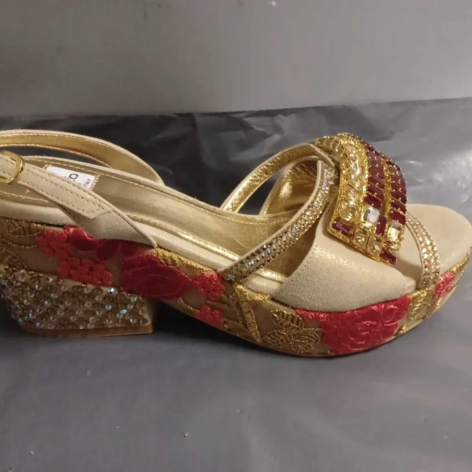 SACCO WEDGE HEEL SEQUIN SHOES WITH EMBROIDERED ROSE THEMED SIDES - 42