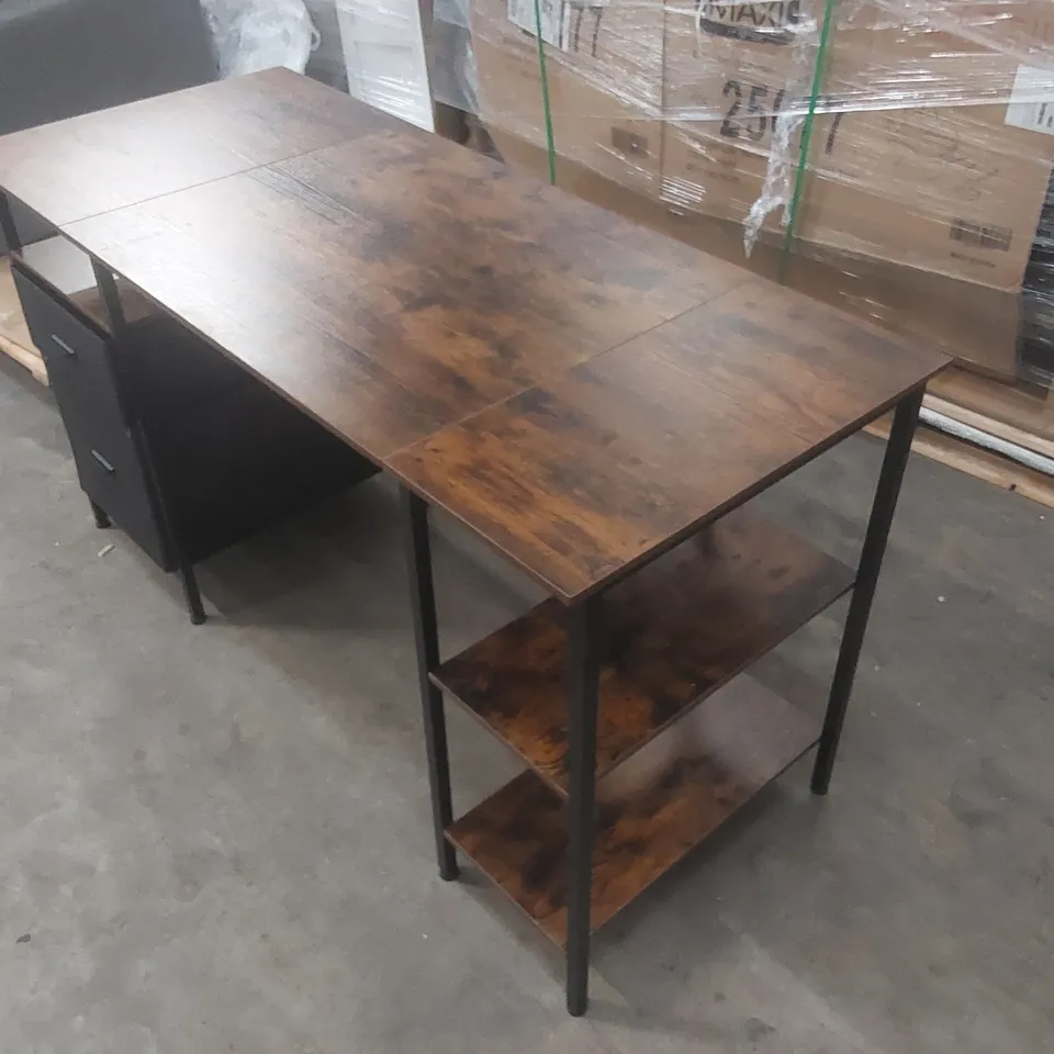COMPUTER DESK, OFFICE DESK, WRITING DESK WITH 3 SHELVES, 2 DRAWERS, 60 X 140 X 76 CM, FOR HOME OFFICE, LIVING ROOM, INDUSTRIAL STYLE COLOUR (TOP/FRAME):RUSTIC BROWN/BLACK