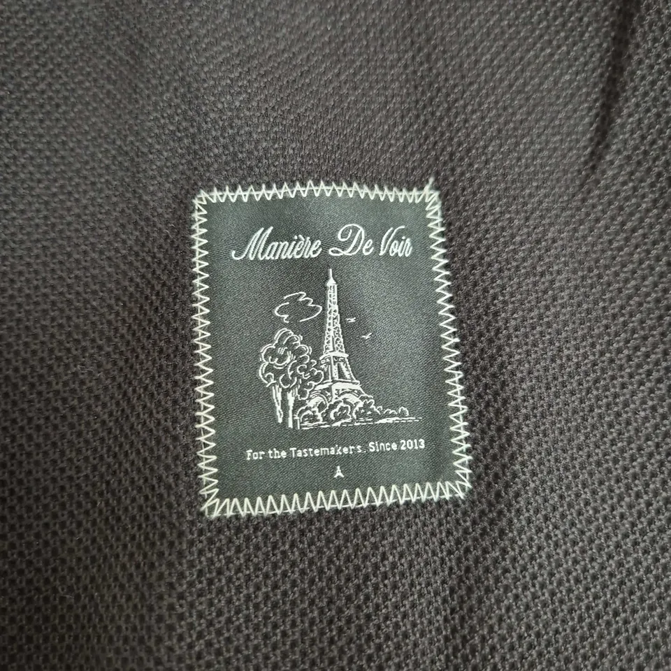 MANIÈRE DE VOIR MEN'S POLO SHIRT – BLACK KNIT WITH WHITE TRIM, SIZE M