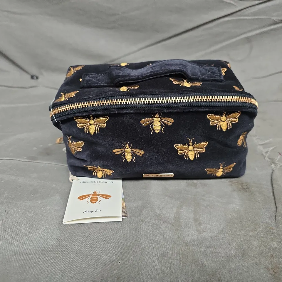 ELIZABETH SCARLETT CHARCOAL VELVET OPEN FLAT MAKEUP BAG