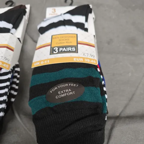 2 X MEN'S DESIGNER SOCKS – COTTON RICH, 3 PAIRS, UK 6-11