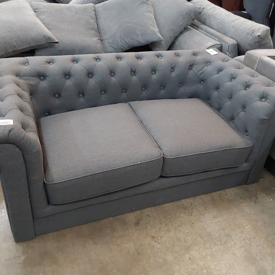 DESIGNER TWO SEATER CHESTERFIELD SOFA GREY FABRIC 
