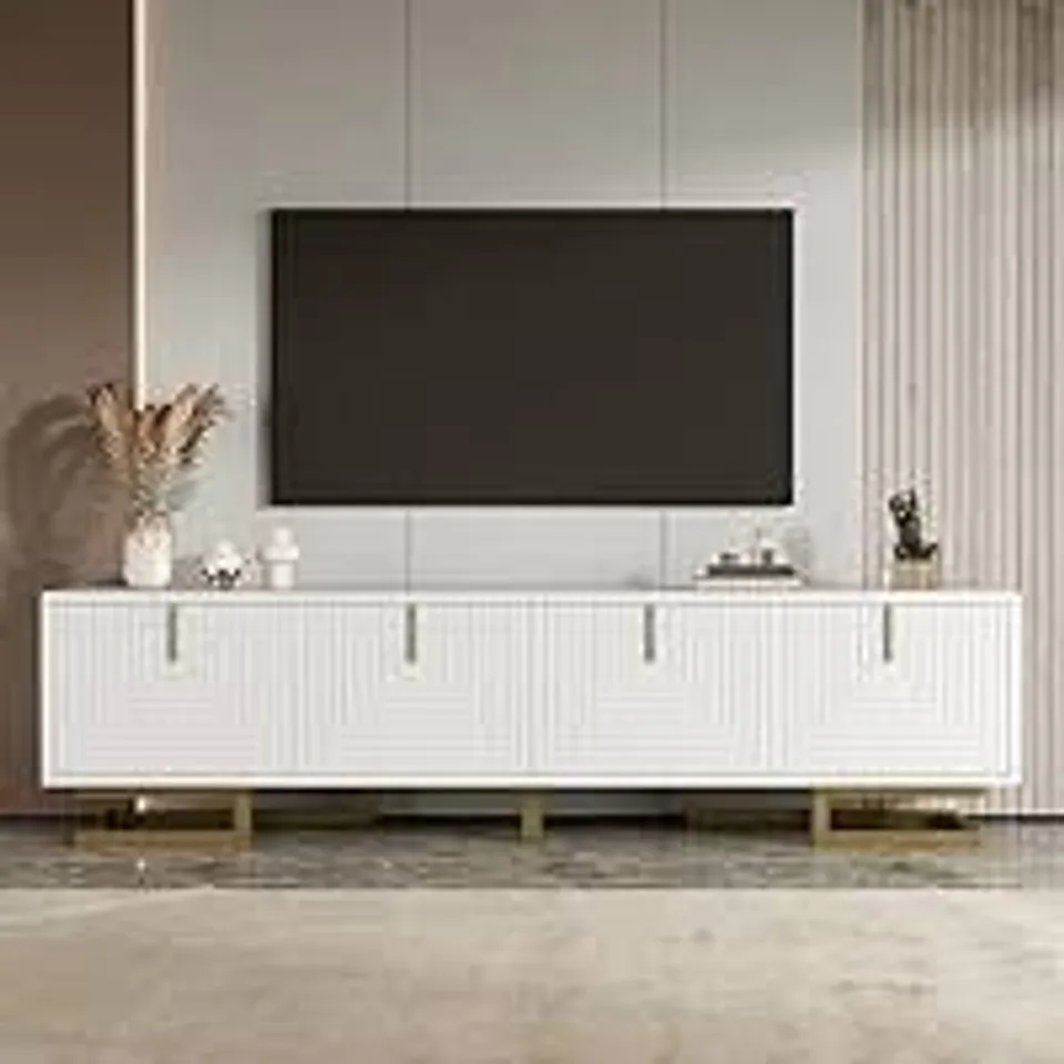 BOXED TV STAND WITH 4 DOORS AND 1 DRAWER -WHITE-