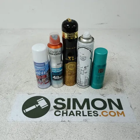 APPROXIMATELY 12 ASSORTED AEROSOLS TO INCLUDE LOREAL MEN EXPERT 48H, SNOW SPRAY, THE RITUAL OF KARMA SPRAY, ETC