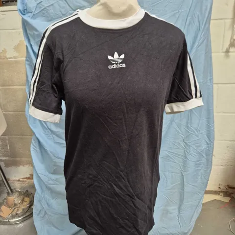 ADIDAS BLACK T-SHIRT WITH WHITE STRIPES, CREW NECK – UK 4